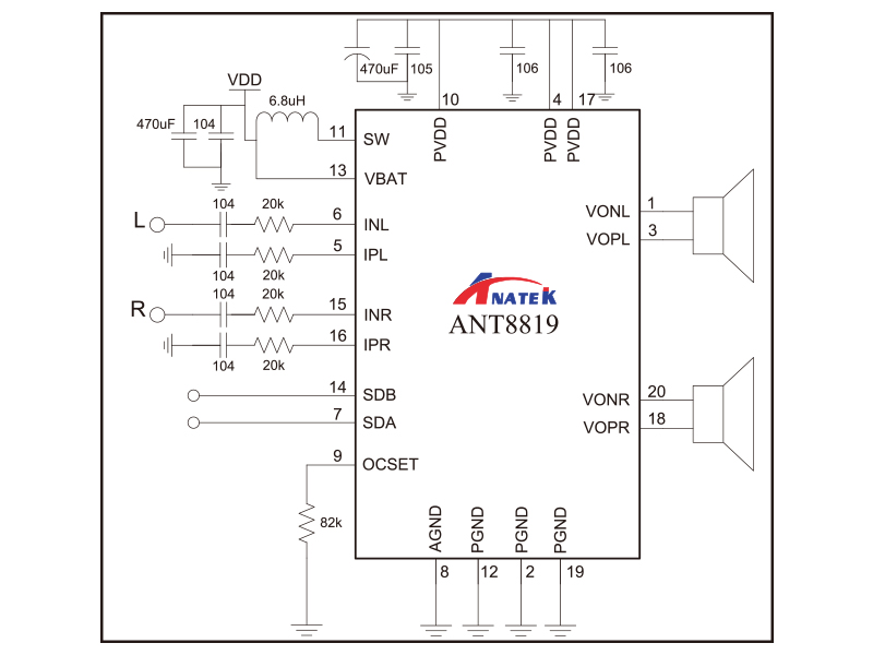 G类双声道音频功放_ANT8819_电路图